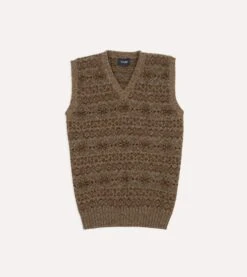 Light Brown Fair Isle Lambswool Sleeveless V-Neck Jumper