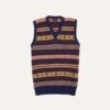 Navy Fair Isle Lambswool Sleeveless V-Neck Jumper -Drakes Shop DR2A3C22336 07251 1