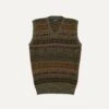 Green Fair Isle Lambswool Sleeveless V-Neck Jumper -Drakes Shop DR2A3C22336 09401 1