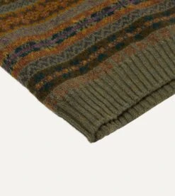 Green Fair Isle Lambswool Sleeveless V-Neck Jumper -Drakes Shop DR2A3C22336 09401 4