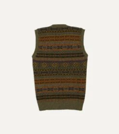 Green Fair Isle Lambswool Sleeveless V-Neck Jumper -Drakes Shop DR2A3C22336 09401 5