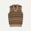 Beige Cotton Cashmere Fair Isle Knit Vest -Drakes Shop DR2A3C24021 01 301 1