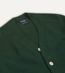 Dark Green Lambswool 6 Button Cardigan -Drakes Shop DR2A3D22004 07400 3