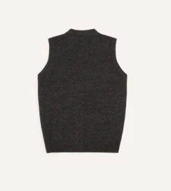 Charcoal Lambswool Sleeveless Cardigan -Drakes Shop DR2A3D22688 03600 6 LR
