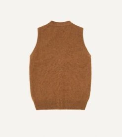 Light Brown Lambswool Sleeveless Cardigan -Drakes Shop DR2A3D22688 04300 5 LR