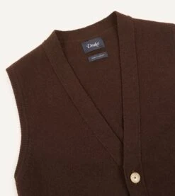 Brown Lambswool Sleeveless Cardigan -Drakes Shop DR2A3D22688 05300 4 LR