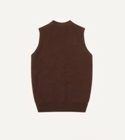 Brown Lambswool Sleeveless Cardigan -Drakes Shop DR2A3D22688 05300 5 LR