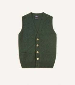 Green Lambswool Sleeveless Cardigan