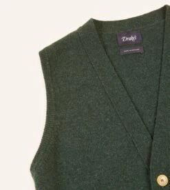 Green Lambswool Sleeveless Cardigan -Drakes Shop DR2A3D22688 06400 3 LR