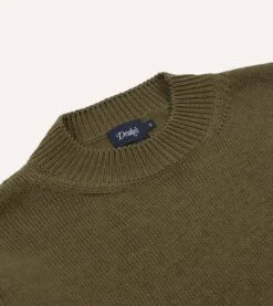 Olive Cotton Mock Neck Jumper -Drakes Shop DR2A3D23051 02400 3