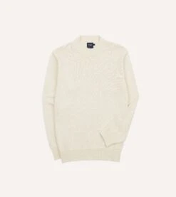 Ecru Cotton Mock Neck Jumper