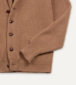 Camel Lambswool Shawl Collar Cardigan -Drakes Shop DR2A3E20818 02300 3