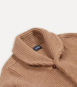 Camel Lambswool Shawl Collar Cardigan -Drakes Shop DR2A3E20818 02300 4