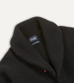 Black Lambswool Shawl Collar Cardigan -Drakes Shop DR2A3E20818 03100 3
