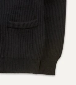 Black Lambswool Shawl Collar Cardigan -Drakes Shop DR2A3E20818 03100 4