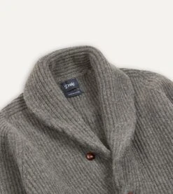 Grey Lambswool Shawl Collar Cardigan 10 Grey Lambswool Shawl Collar Cardigan -Drakes Shop DR2A3E20818 04600 3