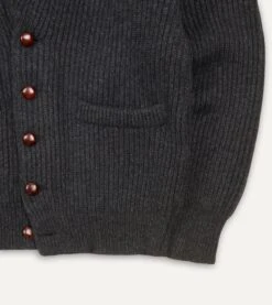 Charcoal Cashmere Shawl Collar Cardigan -Drakes Shop DR2A3E90084 08600 4