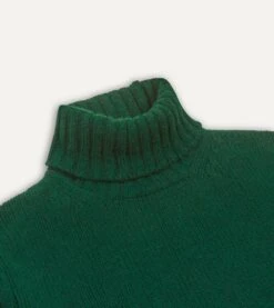 Forest Green Lambswool Submariner Roll Neck Jumper -Drakes Shop DR2A3F20817 02400 3