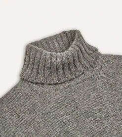 Grey Lambswool Submariner Roll Neck Jumper 10 Grey Lambswool Submariner Roll Neck Jumper -Drakes Shop DR2A3F20817 04600 3
