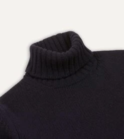 Navy Lambswool Submariner Roll Neck Jumper -Drakes Shop DR2A3F20817 05250 3