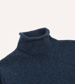 Blue Marl Mohair Wool Mock Neck Jumper -Drakes Shop DR2A3F22564 03200 3