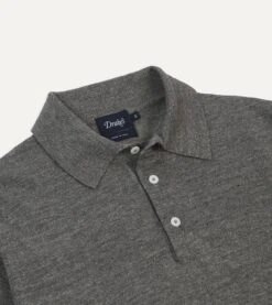 Grey Linen-Cotton Knitted Polo Shirt -Drakes Shop DR2A3G 21275 06600 3