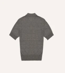 Grey Linen-Cotton Knitted Polo Shirt -Drakes Shop DR2A3G 21275 06600 4
