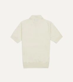 Ecru Knitted Linen-Cotton Short-Sleeve Polo Shirt -Drakes Shop DR2A3G21275 03050 4