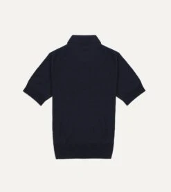 Navy Knitted Linen-Cotton Short-Sleeve Polo Shirt 8 Navy Knitted Linen-Cotton Short-Sleeve Polo Shirt -Drakes Shop DR2A3G21275 07250 4