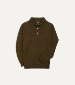 Drakes Shop 33 Olive Merino Wool Knitted Polo