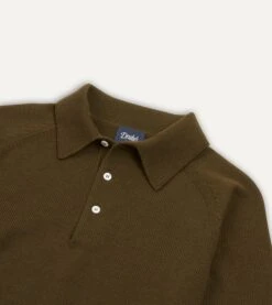 Olive Merino Wool Knitted Polo -Drakes Shop DR2A3H21507 01400 3