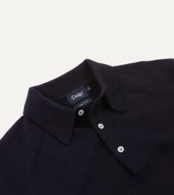 Navy Merino Wool Knitted Polo 9 Navy Merino Wool Knitted Polo -Drakes Shop DR2A3H21507 04250 3