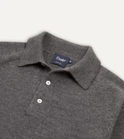 Grey Merino Wool Knitted Polo -Drakes Shop DR2A3H21507 05600 3
