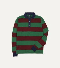 Green And Red Linen Cotton Knitted Rugby Shirt