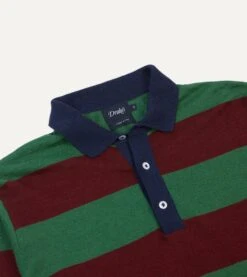 Green And Red Linen Cotton Knitted Rugby Shirt -Drakes Shop DR2A3H24022 01402 3