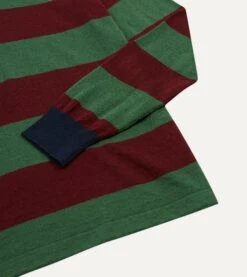 Green And Red Linen Cotton Knitted Rugby Shirt -Drakes Shop DR2A3H24022 01402 4