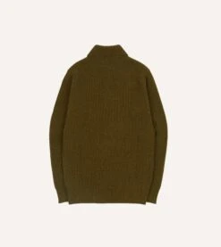 Olive Green Alpaca Lambswool Ribbed Integral Collar Jumper -Drakes Shop DR2A3I22556 01400 5