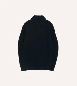 Navy Alpaca Lambswool Ribbed Integral Collar Jumper -Drakes Shop DR2A3I22556 02250 5