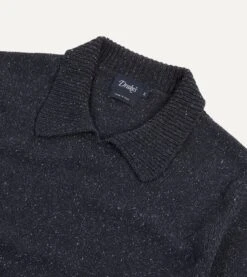 Navy Flecked Silk Ribbed Integral Collar Jumper -Drakes Shop DR2A3I23050 01250 03