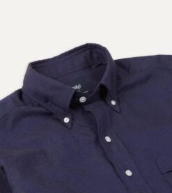 Navy Cotton Flannel Button-Down Shirt -Drakes Shop DR2A4A21792 03250 3