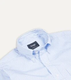 Light Blue Bengal Stripe Cotton Poplin Button-Down Shirt -Drakes Shop DR2A4A21793 02203 3