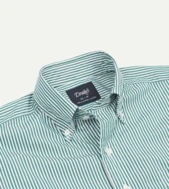 Dark Green Bengal Stripe Cotton Poplin Button-Down Shirt 10 Dark Green Bengal Stripe Cotton Poplin Button-Down Shirt -Drakes Shop DR2A4A21793 04402 3