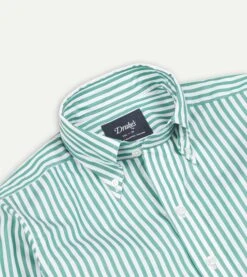 Green Bengal Stripe Cotton Poplin Button-Down Shirt -Drakes Shop DR2A4A21796 05402 3
