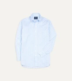 Blue Broad Stripe Cotton Poplin Button-Down Shirt