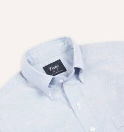 Mid-Blue Cotton Oxford Cloth Button-Down Shirt -Drakes Shop DR2A4A21843 03200 3 LR