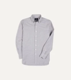 Grey Cotton Oxford Cloth Button-Down Shirt