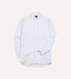 Light Blue Ticking Stripe Cotton Oxford Cloth Button-Down Shirt