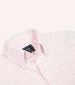 Pale Pink Ticking Stripe Cotton Oxford Cloth Button-Down Shirt -Drakes Shop DR2A4A21844 07992 3 LR