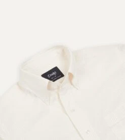 Cream Ticking Stripe Cotton Oxford Cloth Button-Down Shirt -Drakes Shop DR2A4A21844 12052 3