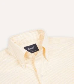 Yellow Ticking Stripe Cotton Oxford Cloth Button-Down Shirt -Drakes Shop DR2A4A21844 13502 3 LR